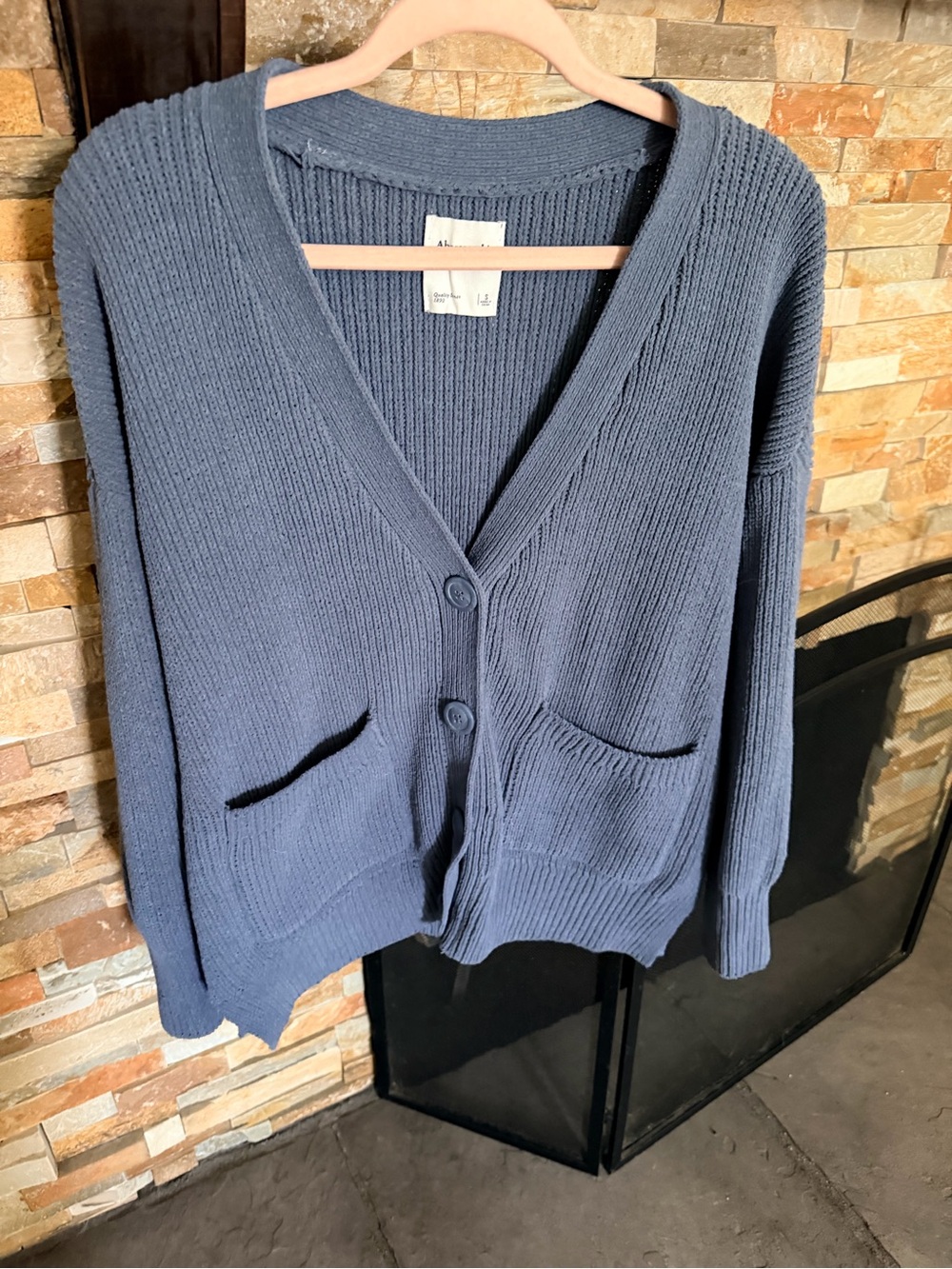 Abercrombie & Fitch Slate Blue Ribbed V-Neck Cardigan